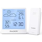 Raddy WF-50T Stazione meteorologica wireless, Termometro Igrometro per interni ed esterni, 5,0'' TN display, alimentazione tramite USB-C, previsioni del tempo, sensore remoto wireless (Bianco)