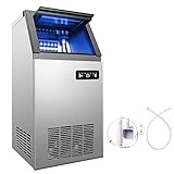 VEVOR Macchinetta Cubetti Ghiaccio Commerciale 60kg/24h Professionale 220V in Acciaio Inox per Casa Ristorante Caffetteria Bar Ufficio, argentato