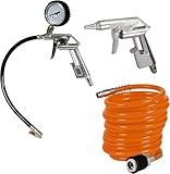 Originale Einhell Set 3 Accessori per Compressore, Pistola Gomme con Manometro, Pistola Corta, Prolunga 4 m, Black, Metallic, Red