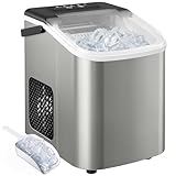 HOMCOM Macchina Ghiaccio 12kg/24h, Autopulente Macchina del Ghiaccio 9 Cubetti in 7-10 Minuti, 2 Dimensioni, Serbatoio 1.2L, Portatile, Silenzioso, con Cestello e Paletta, per Casa e Ufficio, Argento