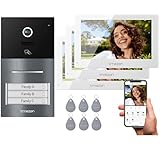 TMEZON Videocitofono Smart 2 Fili Video Citofoni Y70,Tre schermi e Campanello Esterno con Telecamera,APP/Carta RFID Unlock,Rilevare Movimento Umano Intelligente,Trifamigliare