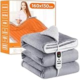 Mia&Coco Coperta Elettrica Termica Riscaldata, Lavabile in Lavatrice, con Telecomando Digitale, Flanella Sherpa 130x160 cm, 10 livelli e 1~9 ore di spegnimento automatico, lavabile in lavatrice