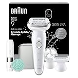 Braun Silk Epil 9 SkinSpa, Epilatore Elettrico Donna Con Testina Flessibile, Wet&Dry, Pelle Liscia A Lungo, Spazzola Esfoliante, Accessorio Massaggiante Corpo, Testina Radente, Cappuccio Regolatore