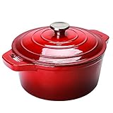 Puricon Forno Olandese in Ghisa Smaltata/Forno Francese, Casseruola Rotonda con capacità da 4L a 5,2L (4,2 Quart a 5,5 Quart) -Rosso/26cm