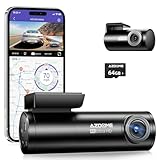 AZDOME 4K Dual Dash Cam, Dashcam WiFi con GPS, Controllo Vocale Telecamera per Auto con UHD 2160P, Visione Notturna, WDR, G-Sensor, Monitor di Parcheggio, Scheda SD 64GB Inclusa (M300S)