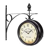 Relaxdays Orologio Ferroviario, a Batterie, Bifacciale, Vintage, New York, Retrò, HLP 35 x 35 x 10 cm, Nero
