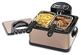 Bestron XL Friggitrice, Friggitrace ad olio con 3 cestelli per friggere, con tecnologia a zona fredda e contenitore dell’olio estraibile, 4 litri, lavabile in lavastoviglie, 2000 W, colore: Cobre
