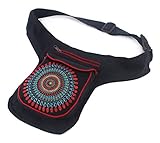 Marsupio in tessuto casual con motivi etnici, 3 tasche con chiusura a zip, taglia unica, tracolla regolabile (18 x 16 x 3 cm) Nero Mb-1 nero