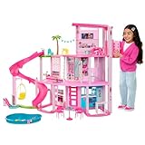 Barbie - Casa dei Sogni di Barbie, playset casa delle bambole con piscina, scivolo a 3 piani, ascensore e aree di gioco per cuccioli, 75+ accessori, giocattolo per bambini, 3+ anni, HMX10