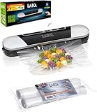 LAICA Sigillatrice a Caldo e Macchina Sigillatrice Sottovuoto per Alimenti - Design Compatto, Conservabile in un Cassetto - Preservazione dei Cibi Freschi e Cotti - con Fornitura 2 Extra di Sacchetti