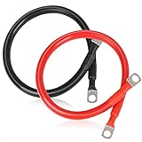 SWAWIS 2 Pezzi Cavi Batteria Auto M8 50cm, Cavo Batteria 35mm² 12V/24V Cavi Batteria con Terminali ad Anello per Solare Moto Auto Cavo di Terra della Batteria, Nero + Rosso