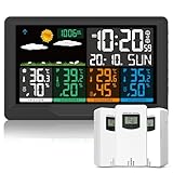 Qxmcov Stazione Meteo Meterologica Digitale con 3 Sensore Esterno Wireless, Stazione Meteorologica con Schermo Colori Sveglia Tempo Data Temperatura umidità Previsioni di Tempo