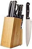 Amazon Basics Set di 14 coltelli con Ceppo, 14 Pezzi, Nero