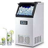 CREWORKS Macchina per Cubetti di Ghiaccio Commerciale 73kg/24h Fabbricatore Ghiaccio con Schermo LCD Macchina Ghiaccio in Acciaio Inossidabile per Casa, Ufficio, Ristorante, Bar, Caffetteria (45 PCS)