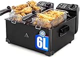 Aigostar Feast - Friggitrice doppia vasca. capacità totale 6L, 2 cestelli da 3L. Controllo termostatico, coperchi con finestre. Friggitrice elettrica professionale senza BPA.3600W