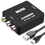 Jewan Convertitore da RCA a HDMI, Adattatore da AV a HDMI, Convertitore Audio Video Composito RCA CVBS 1080P con Cavo di Alimentazione USB per PS2/SNES/VHS/Xbox/PS4/TV/VCR/DVD/Wii/Supporta PAL/NTSC