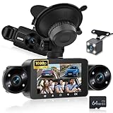 NHOPEEW 4 canali Dash Cam 3’’ IPS Touchscreen anteriore e posteriore con 8 luci IR per la visione notturna, registrazione in loop, 24 ore di registrazione, G-Sensor, aiuto alla retromarcia + scheda di
