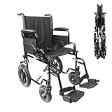 PEPE Mobility Sedia a Rotelle da Trasporto Pieghevole Leggera con Cintura (Seduta 46 cm), Telaio in Acciaio, Nero, Carrozzina Compatta per Disabili e Anziani