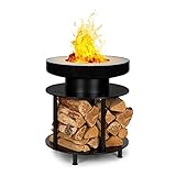 blumfeldt Savage 2.0 - Braciere & BBQ-Grill 2in1, Ring of Fire BBQ Ledge: Piastra ad Anello in Acciaio Inox 12,5 cm, Braciere: Ø 56 cm/30 cm con Anello, Riserva per Legna, Wood Stock, Nero