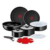 Lagostina Ingenio Essential Plus Set di Pentole, Alluminio per Gas e Forno (no induzione), 17 Pezzi, 2 Casseruole Fonde, 2 Padelle, Tegame, Wok, 5 Coperchi, 5 Proteggi Padella e Manico Removibile