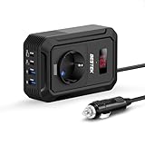 BESTEK 200W Inverter 12v 220v 230V 240V Onda Pura,Inverter Auto con Prese AC 2 USB-C (65 W e 30 W) 2 USB-QC (18 W),Convertitore Potenza per Camper/Barca a Onda Sinusoidale Modificata（Nera）