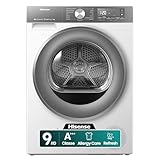 Hisense DH3S902BWCCA Asciugatrice a Pompa Di Calore, 9 Kg, A+++/C, Big Display, 16 programmi, Refresh, WiFi, Porta Reversibile, Bianco/Silver
