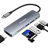 Hub USB C, ZESKRIS MacBook Adaptador USB, 6 en 1 USB C Hub Multiport Adapter con 2 USB 3.0 SD/Micro SD Card Reader 4K HDMI 100W PD para Macbook Air/Pro, Switch y más