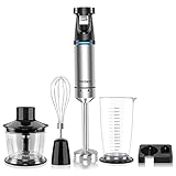 FRESKO Frullatore a immersione, set 5 in 1, n acciaio inox, con asta da 500 ml, bicchiere da 800 ml, frusta da neve, frusta manuale, accessori per la cremagliera, elocità continua, senza BPA