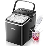 FOHERE Macchina Ghiaccio con Maniglia Portatile, 14kg/24h, 9 Cubetti Bullet in 5 Minuti, 2 Dimensioni, Autopulente, con Paletta & Cestello – Ideale per Casa Cucina Ufficio Camper Camping