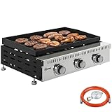 Outsunny Barbecue a Gas Portatile a 3 Bruciatori da 9 KW in Acciaio Inox, Griglia BBQ a Gas Propano da Tavolo con Vaschetta Raccogli Grasso, Regolatore, per Giardino Balcone Campeggio Picnic, Nero