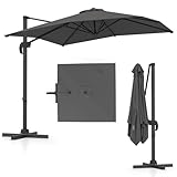 COSTWAY Ombrellone da Giardino Quadrato 245 cm, Rotazione a 360°, 5 Posizioni di Inclinazione Regolabili, 8 Stecche, Manovella, Anti-UV, Impermeabile, per Terrazzo, Balcone e Piscina (Grigio)
