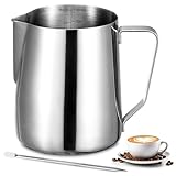 Pentolino Latte, 350ml Bricco Latte In Acciaio Inox con Segno Di Misurazione, Professionale Brocca In Schiuma per Espresso, Montalatte, latte Art, Amanti Del Caffè Accessori, Regalo di Natale