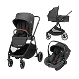 Bebeconfort Luvia Trio, Passeggino Trio 3 in 1, 0-4 anni (0-22 kg), Passeggino Neonato, Seggiolino Auto, Navicella, Chiusura Veloce, Maniglione Regolabile, Ruote Ammortizzate, Mineral Graphite