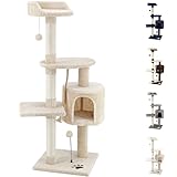 Beltom® TIRAGRAFFI per Gatto Alto 112 CM Parco Gioco Giochi GRAFFIATOIO SISAL Cuccia Albero Gatti Tira Graffi Palestra - Beige