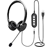 Eachocal Cuffie per PC USB/3,5 mm con Microfono a Cancellazione di Rumore Controllo in Linea Cuffie Leggere per Skype, Zoom, Telefono