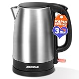 Aigostar Milo - Bollitore Acqua Elettrico 2200W, Capacità 1,7L, Bollitori In Acciaio Inox spazzolato, Senza BPA con Spegnimento Automatico e Protezione da Bollitura a Secco, Filtro Anticalcare, Nero