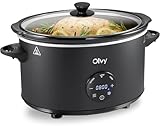 Olvy Slow Cooker - Casseruola digitale da 6 l, con timer, touch screen, funzione di scongelamento, timer 24 ore, 3 livelli, famiglia Meal Prep