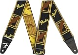 Fender, Weighless Monogram Tracolla per chitarra e basso, 5cm Larghezza, Nero Giallo Marrone