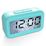 Coolzon Sveglia Digitale, Sveglie da Comodino Batteria per Bambini Adulti, Orologio Digitale Silenziosa Grande LCD Schermo Data Temperatura Funzione Snooze Luce Notturna Allarme Forte, Azzurro