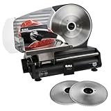 ELMA Affettatrice Elettrica CFD220 XL con Due Lame in Acciaio Inox Ø220 mm | Affettatrice Domestica Regolabile 0-15 mm, Potente, Sicura e Facile da Pulire