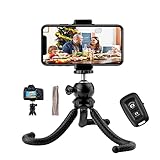 Tymoosty Treppiede Smartphone Flessibile, Cavalletto per Smartphone con Telecomando Bluetooth, Mini Cellulare Treppiedi Octopus, Selfie Stick per Tavolo/Viaggi/Scattare Foto/Registrazione video Nero