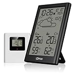 Optus Stazione meteo radio con sensore esterno, orologio DCF, allarme antigelo, visualizzazione temperatura e umidità interna ed esterna, nero