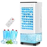 Condizionatore Portatile Senza Tubo, Silenzioso Raffreddatore d'aria Grande Serbatoio da 5.5 L, 4 in 1 Multifunzione Evaporativo Mobile, Timer da 7 ore,3 Velocità,con Telecomando,Senza Unità Esterna