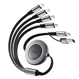 Minlu Retrattile Cavo di Ricarica 6 in 1, Multi Cavo di Ricarica [1,2m 4A], Caricatore USB Multiplo con 2 Lightning/Type-C/Micro-USB per Telefono 17 16 15 14 13 12/11/Xs/X/8/7/Galaxy/Pixel/LG/Tablet