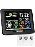 Kalawen Stazione Meteo Meterologica Digitale con 3 Sensore Esterno Wireless Automatica con Schermo LCD Display Sveglia Tempo Data Temperatura Umidità Previsioni Meteo