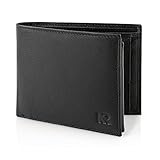 KRONIFY Portafoglio in Pelle da Uomo | Protezione RFID | Formato Orizzontale | Scomparto per Monete | 13 Scomparti per Carte | Cuciture Rinforzate | Scatola Regalo | Nappa Nera