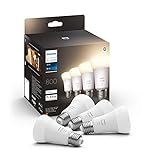 Philips Hue White 4 Lampadine LED Smart, con Bluetooth, Attacco E27, 9 W, Dimmerabili, 800 Lumen, Luce Bianca Calda, Bianco