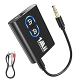 1Mii ML300 Trasmettitore Ricevitore Bluetooth 5.3 per TV, Adattatore con Jack Aux 3.5mm, aptX Bassa Latenza & AD & HD Audio con Batteria da 12 Ore per Impianto Stereo, 2 Cuffie, Auto