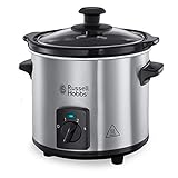 Russell Hobbs Pentola a cottura lenta compatta, 2L, Pentola rimovibile in ceramica, 3 temperature, 145 W, Acciaio Inox, Compact Home Slow Cooker 25570-56