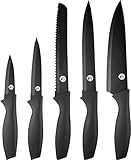 MasterChef Coltelli da Cucina, con Collezione di Coltello Chef per Pane, Carne e Verdure, Acciaio Inox, Prova di Calore, Lavabile in Lavastoviglie, 5 Pezzi, Nero